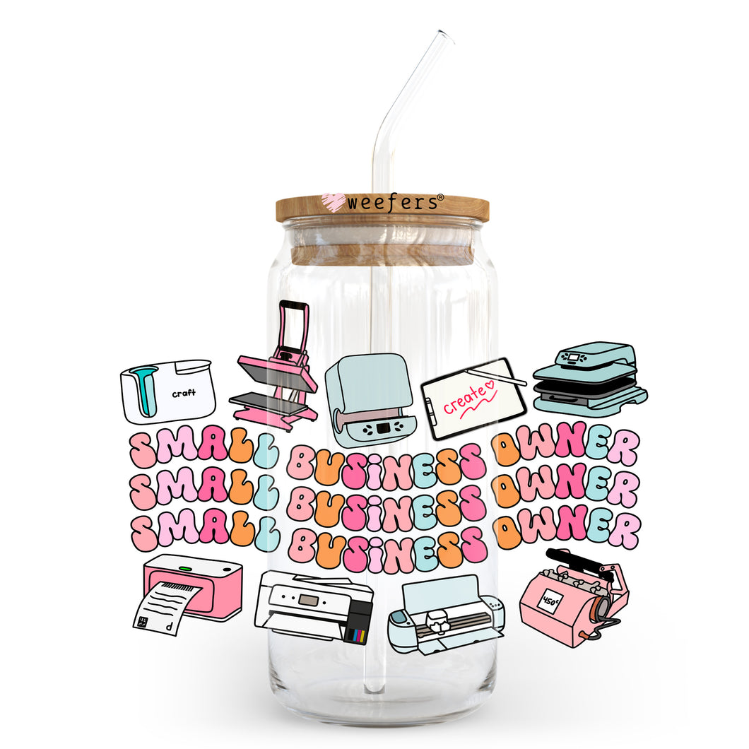 a glass jar with some stickers on it