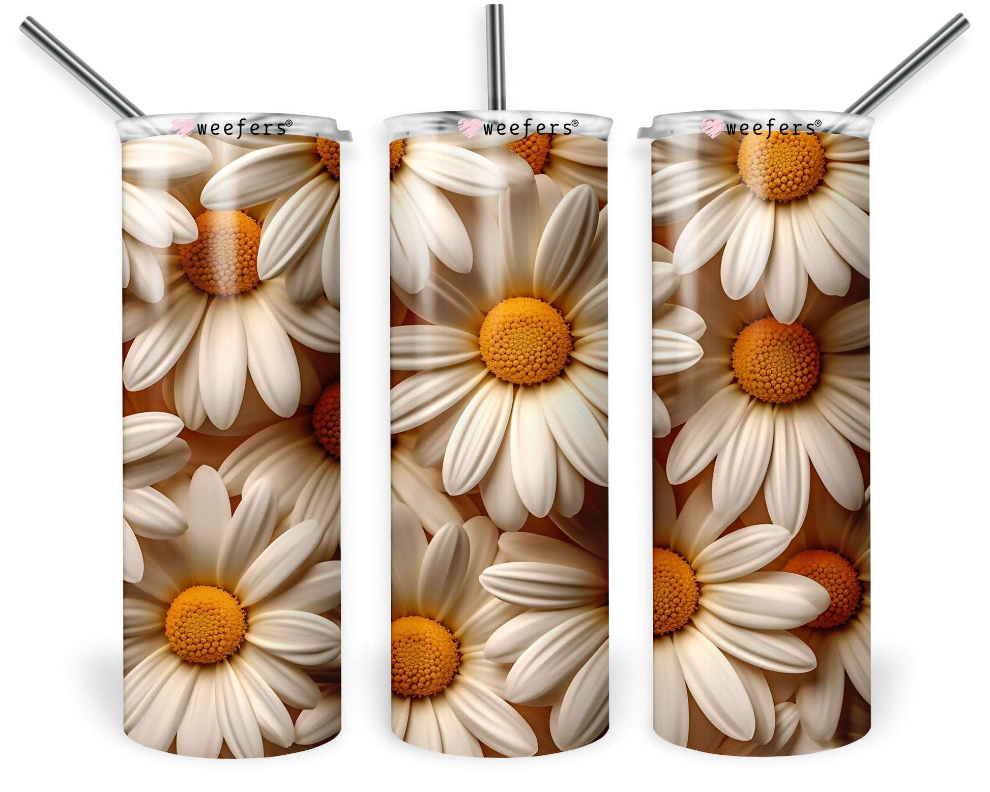 20oz Skinny Tumbler Wrap - 3D Cream Daisies - Weefers