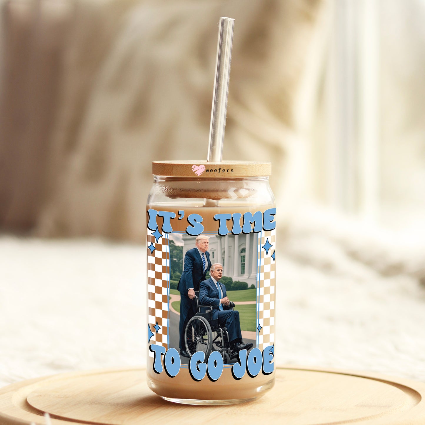 It's Time To Go Joe Blue 16oz Libbey Glass Can UV DTF or Sublimation Wrap Decal Transfer - Weefers