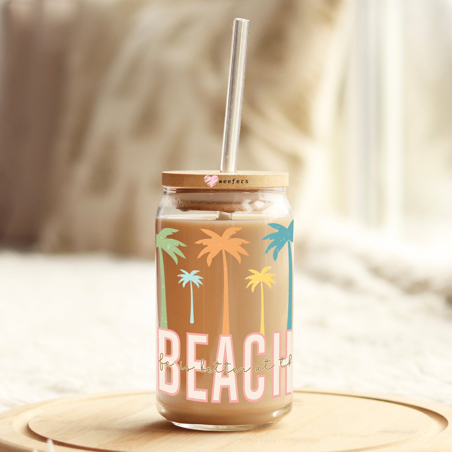 Sun Salt Sand Beach 16oz Libbey Glass Can UV DTF or Sublimation Wrap Decal Transfer - Weefers