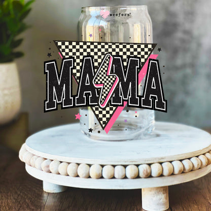 Retro Checkered Mama 16oz Libbey Glass Can UV DTF or Sublimation Wrap Decal Transfer - Weefers