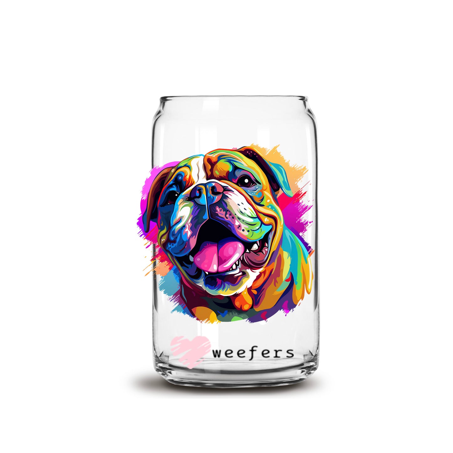 Bulldog Colorful Watercolor 16oz Libbey Glass Can UV DTF or Sublimation Wrap - Decal - Weefers