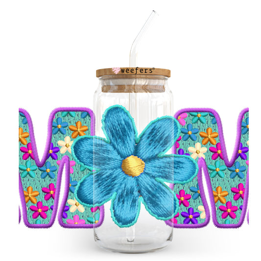 Mom Floral Faux Embroidery 20oz Libbey Glass Can UV DTF or Sublimation Decal Transfer - Weefers