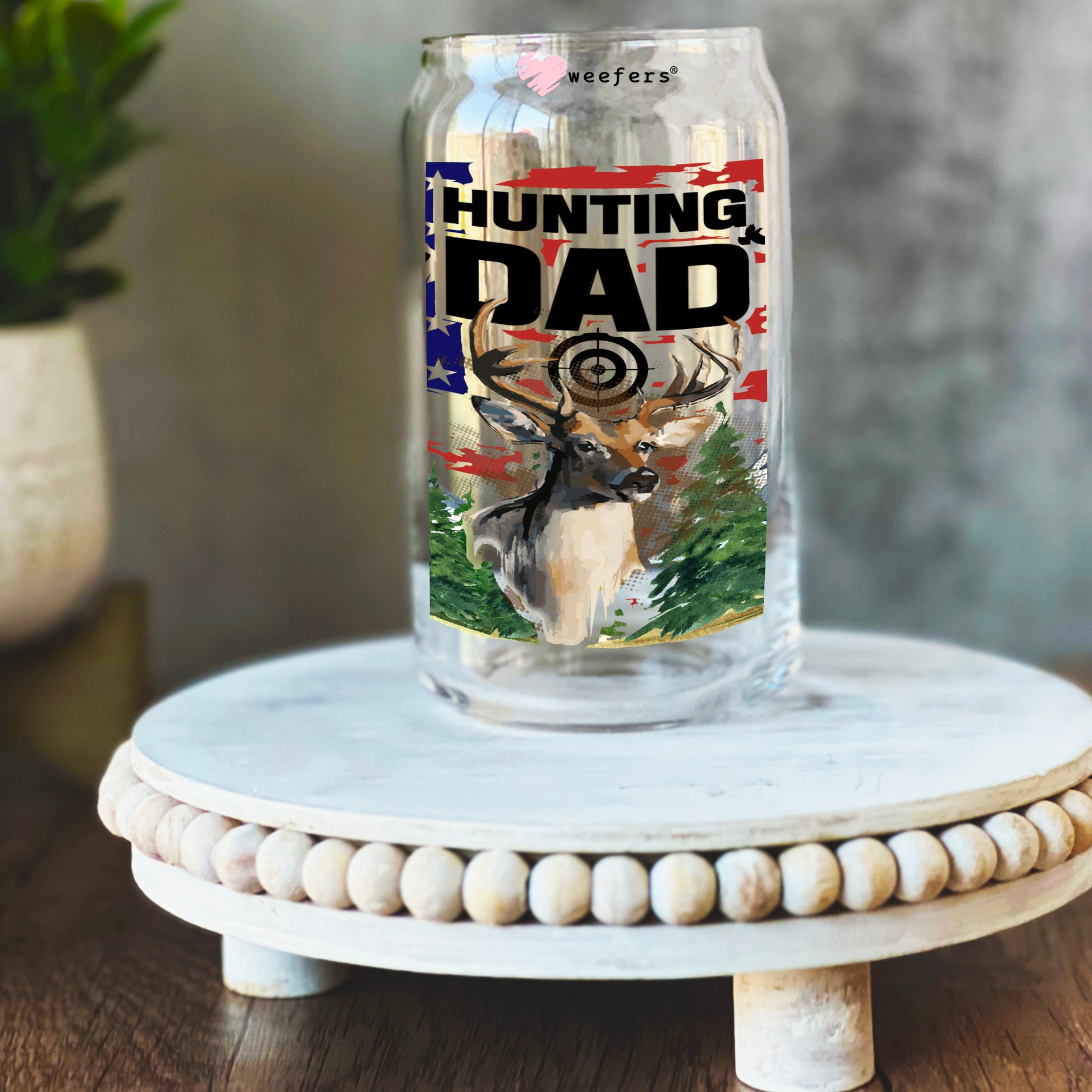 Hunting Dad 16oz Libbey Glass Can UV DTF or Sublimation Wrap Transfer - Weefers