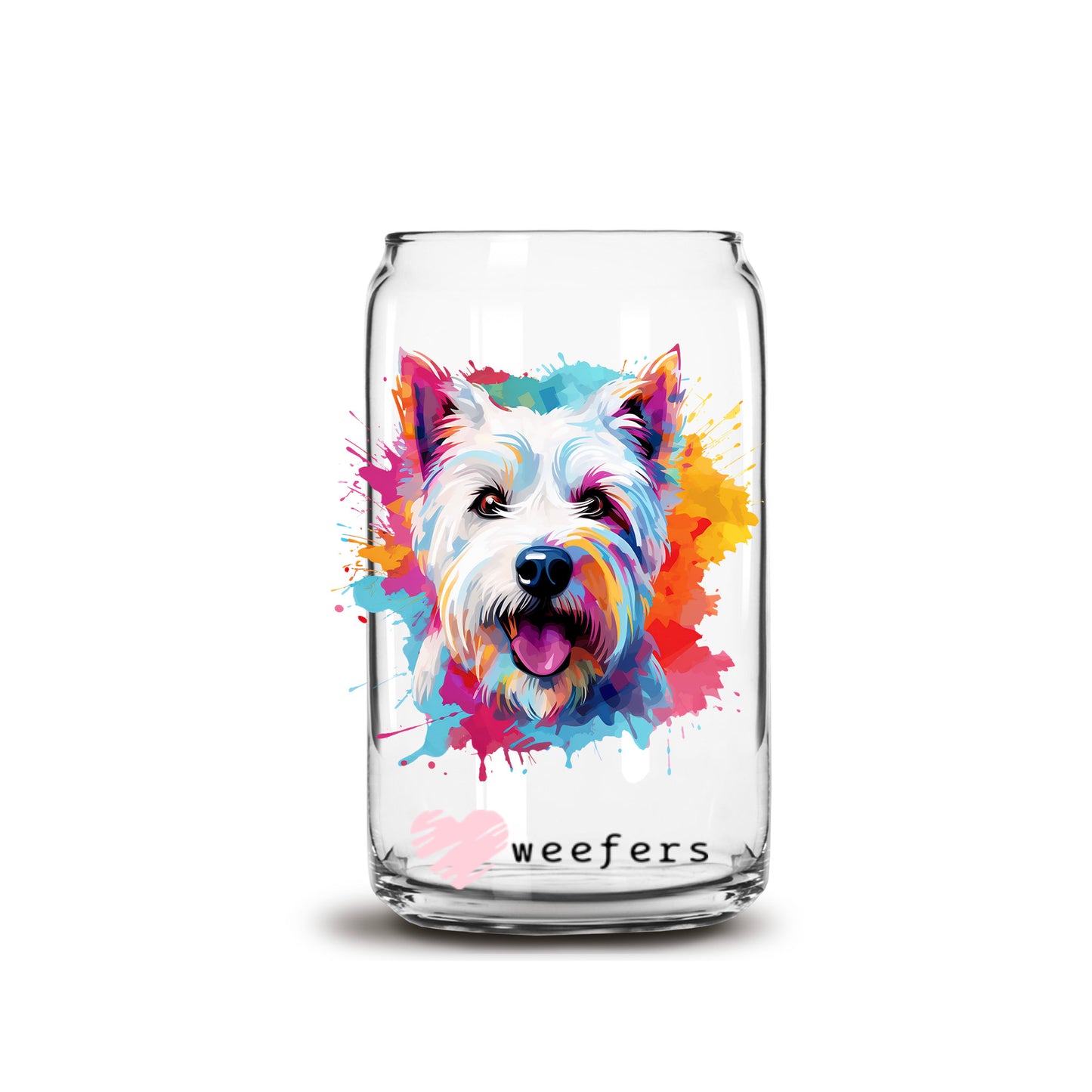 West Highland White Terrier Colorful Watercolor 16oz Libbey Glass Can UV DTF or Sublimation Wrap - Decal - Weefers