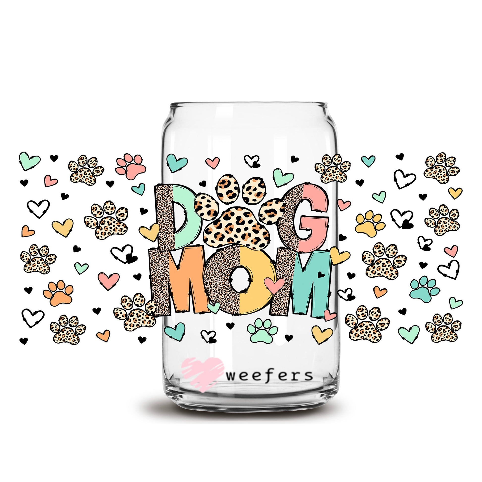 Dog Mom Cheetah Print 16oz Libbey Glass Can UV DTF or Sublimation Wrap Decal Transfer - Weefers