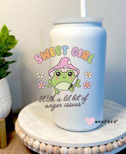 Sweet Girl With A Lil Bit Of Anger Issues 16oz Libbey Glass Can UV DTF Decal Transfer - Weefers