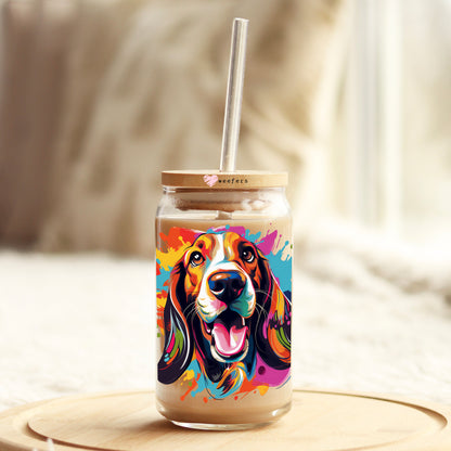 Basset Hound Colorful Watercolor 16oz Libbey Glass Can UV DTF or Sublimation Wrap - Decal - Weefers