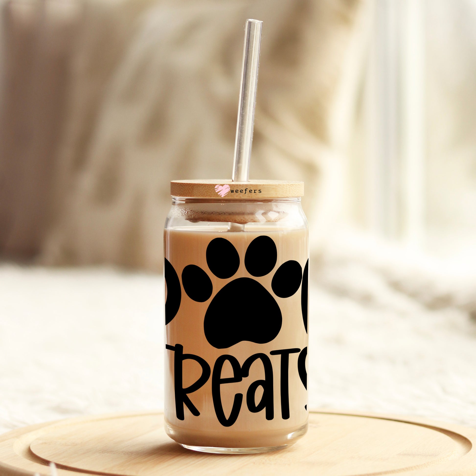 Dog Treats 16oz Libbey Glass Can UV DTF or Sublimation Wrap Decal Transfer - Weefers