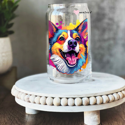 Corgi Colorful Watercolor 16oz Libbey Glass Can UV DTF or Sublimation Wrap - Decal - Weefers