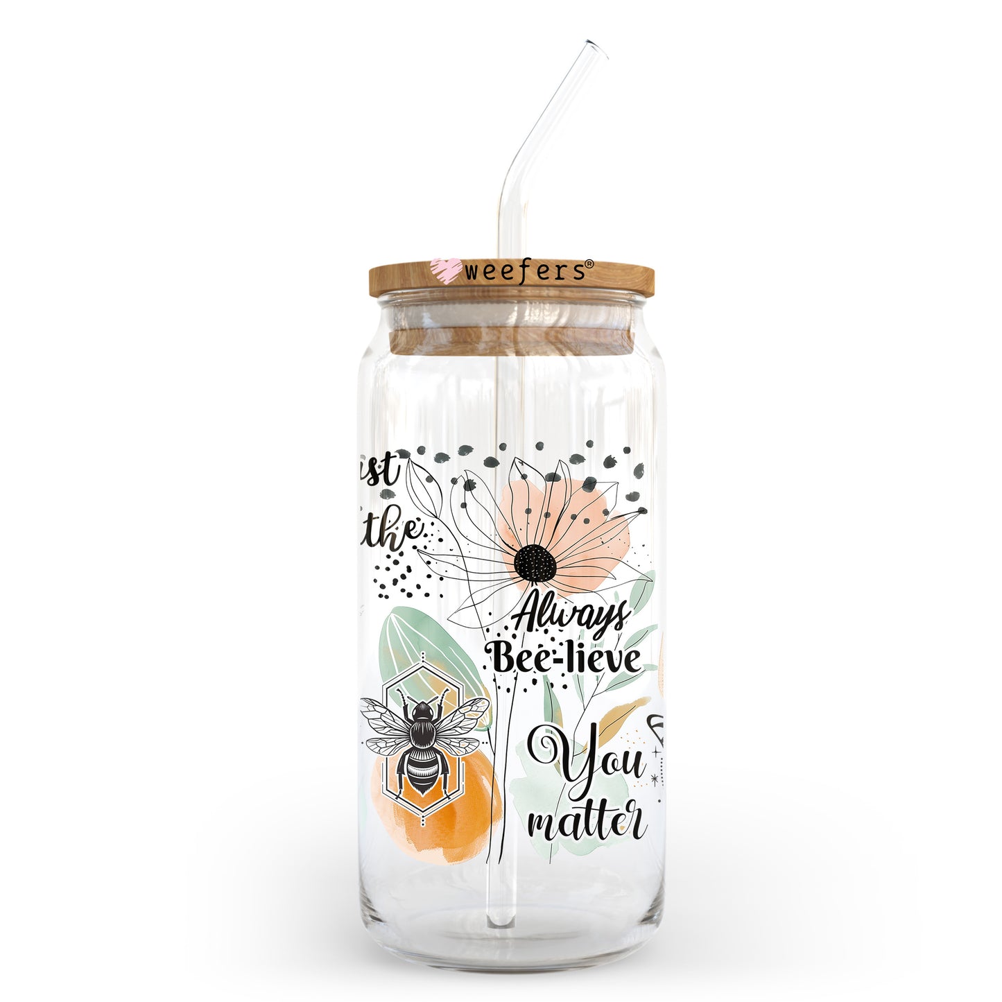 Be Happy Just Breathe Shine Bright 20oz Libbey Glass Can UV DTF or Sublimation Wrap Transfer - Weefers