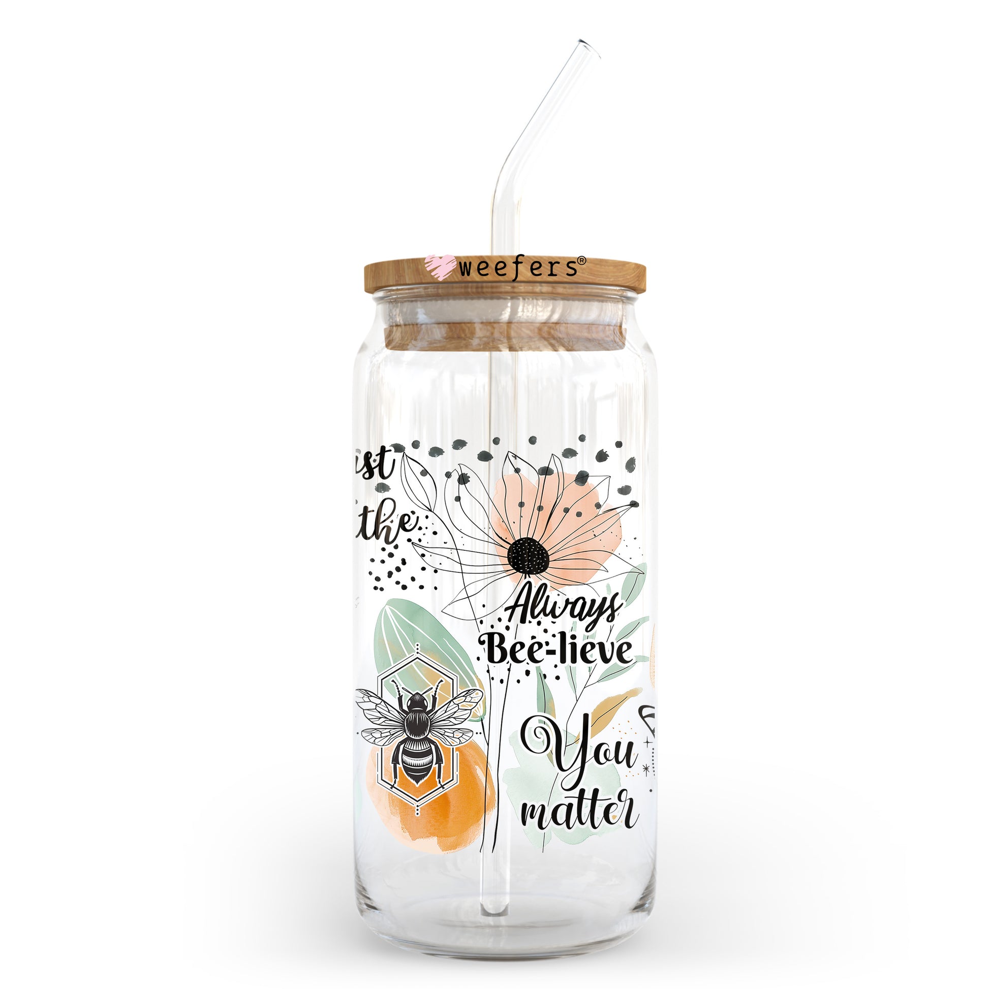 Be Happy Just Breathe Shine Bright 20oz Libbey Glass Can UV DTF or Sublimation Wrap Transfer - Weefers