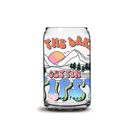 At the lake Gettin' Tipsy 16oz Libbey Glass Can UV DTF or Sublimation Wrap - Decal Weefers