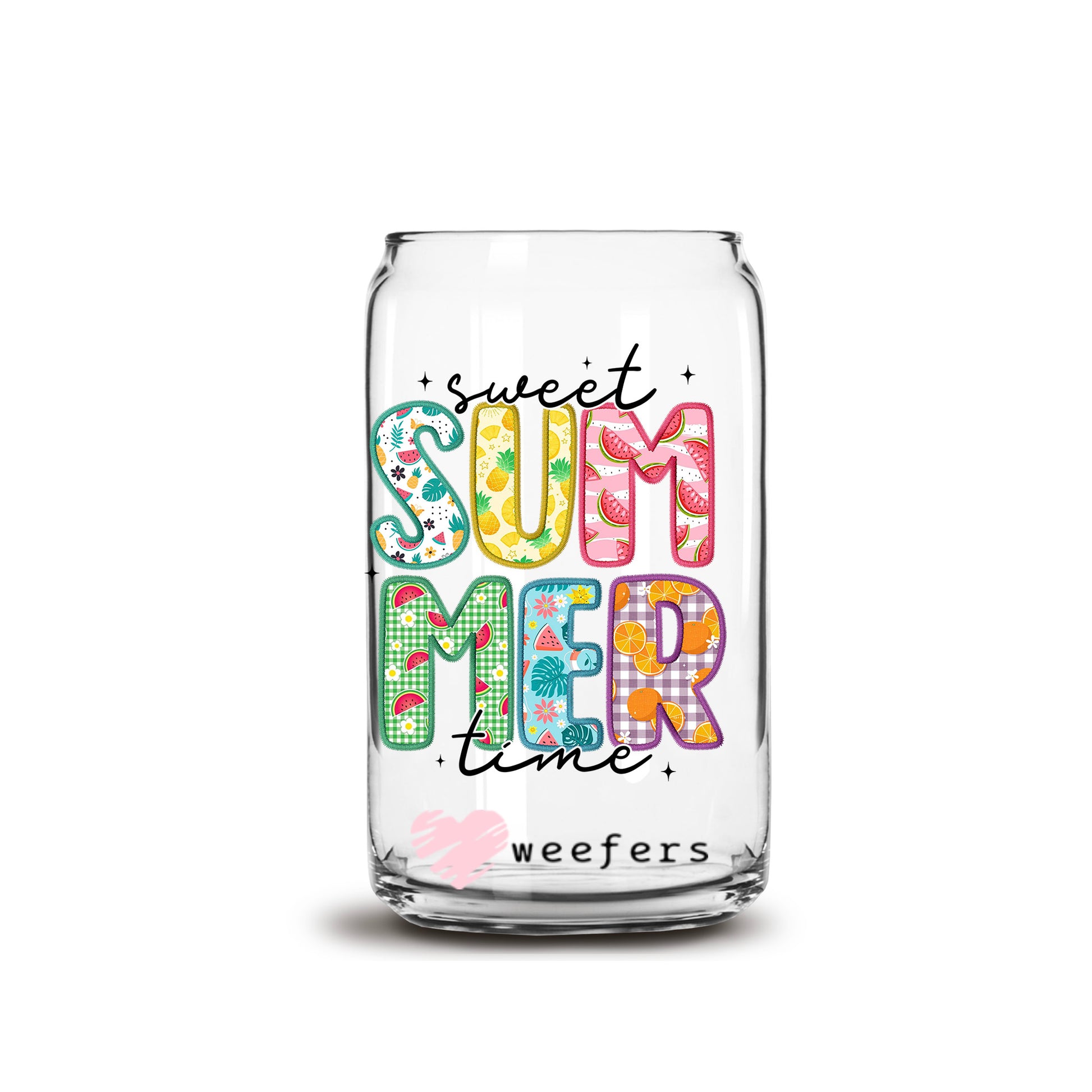 Sweet Summer Time Colorful 16oz Libbey Glass Can UV DTF or Sublimation Wrap - Transfer - Weefers