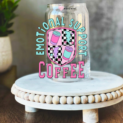 Emotional Support Coffee 16oz Libbey Glass Can UV DTF or Sublimation Wrap Decal Transfer - Weefers