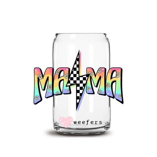 Mama Retro Lightning Bolt Rainbow 16oz Libbey Glass Can UV DTF or Sublimation Wrap - Decal Transfer - Weefers