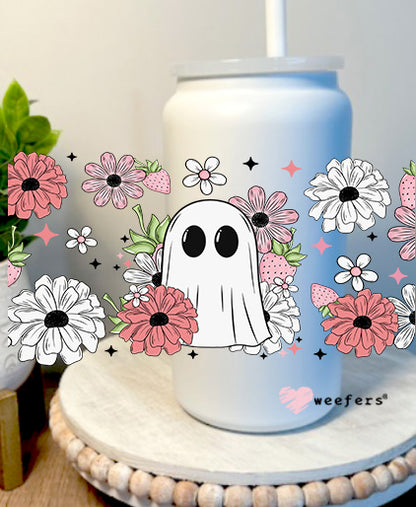 Ghost Flowers 16oz Libbey Glass Can UV DTF Full Decal Transfer - Weefers