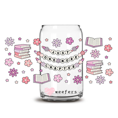 Just One More Chapter Pink and Purple Book Lover 16oz Libbey Glass Can UV DTF or Sublimation Wrap - Decal - Weefers