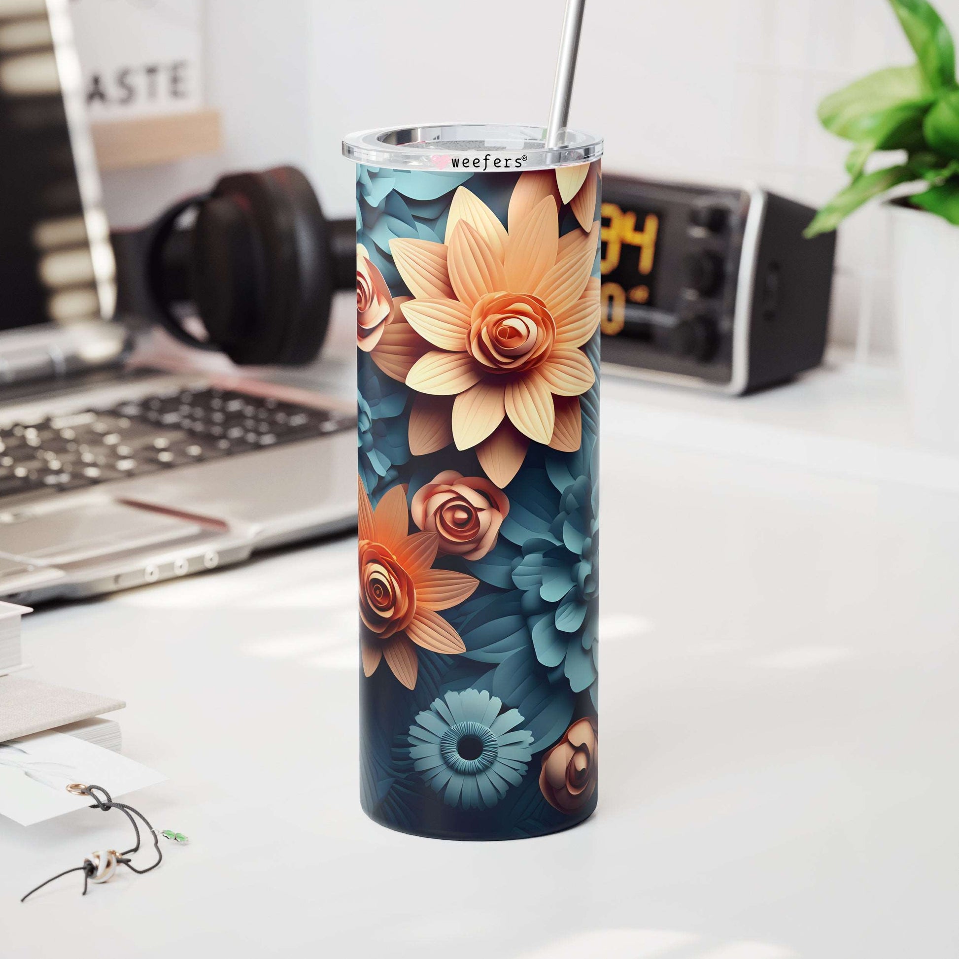 20oz Skinny Tumbler Wrap - 3D Blue and Coral Dreams - Weefers