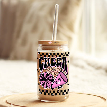 Cheer Pink and Black 16oz Libbey Glass Can UV DTF or Sublimation Wrap - Decal - Weefers