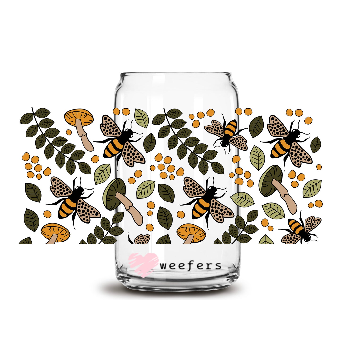 Bees and Mushrooms 16oz Libbey Glass Can UV DTF or Sublimation Wrap - Transfer - Weefers