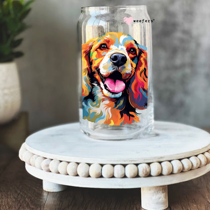 Cocker Spaniel Colorful Watercolor 16oz Libbey Glass Can UV DTF or Sublimation Wrap - Decal - Weefers