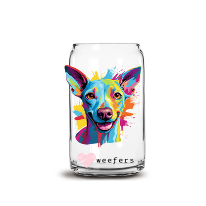 Italian Greyhound Colorful Watercolor 16oz Libbey Glass Can UV DTF or Sublimation Wrap - Decal - Weefers