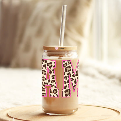 Mama Leopard Pink 16oz Libbey Glass Can UV DTF or Sublimation Wrap - Decal Transfer - Weefers