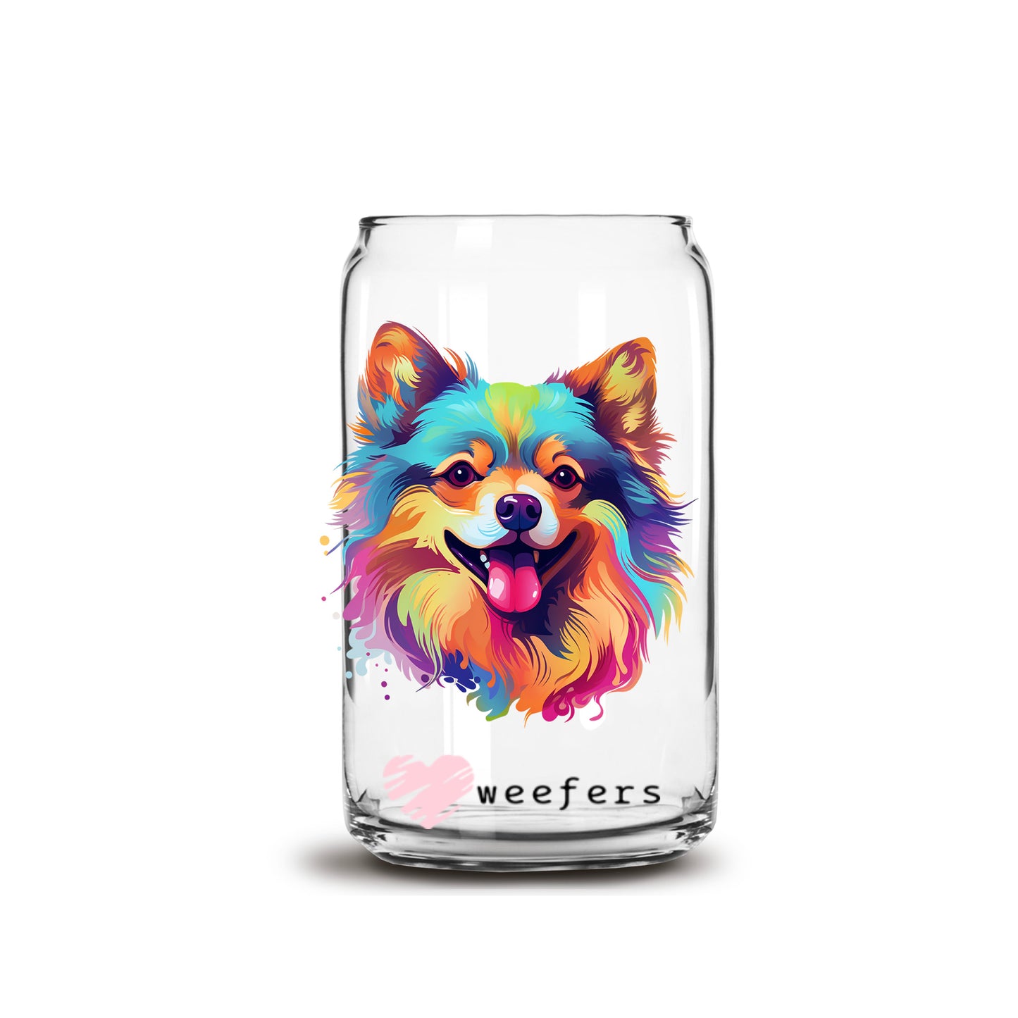 Pomeranian Colorful Watercolor 16oz Libbey Glass Can UV DTF or Sublimation Wrap - Decal - Weefers