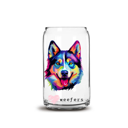 Husky Colorful Watercolor 16oz Libbey Glass Can UV DTF or Sublimation Wrap - Decal - Weefers