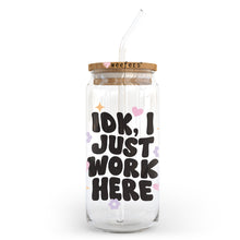 Load image into Gallery viewer, a glass jar with a straw in it that says i dok i just work
