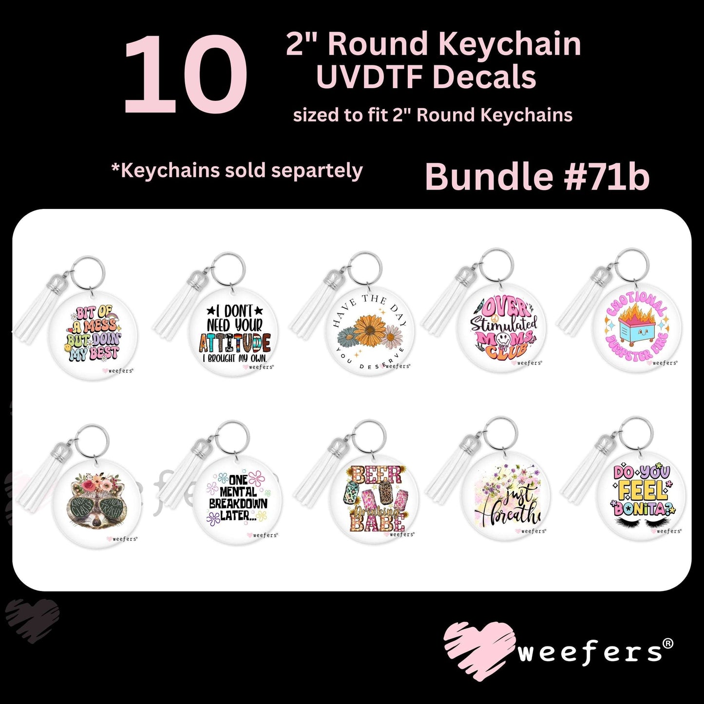 (10) 2" Round Keychain UV DTF Decal Bundle #0071b - Weefers