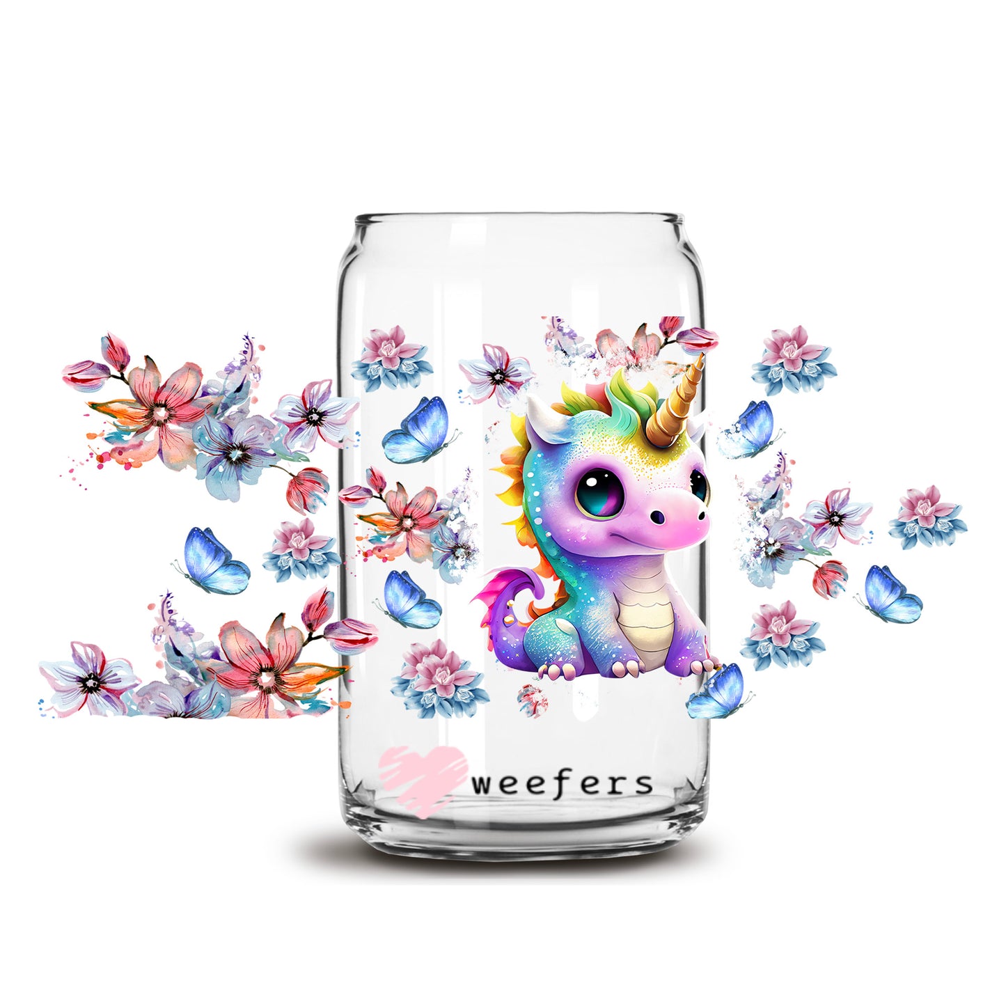 Cute Dragon 16oz Libbey Glass Can UV DTF or Sublimation Wrap - Transfer - Weefers