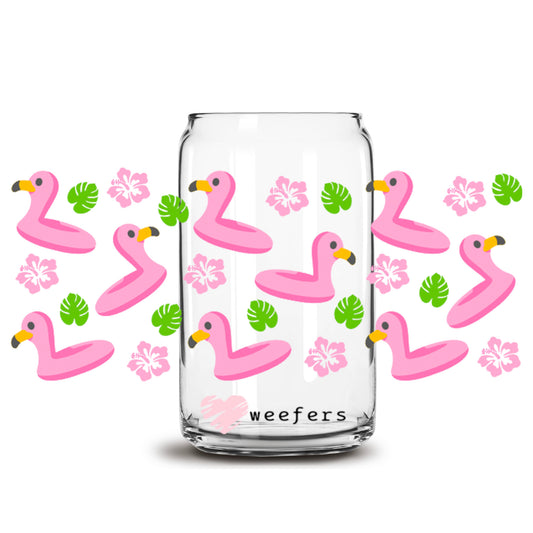 Floating Flamingos  16oz Libbey Glass Can UV DTF or Sublimation Wrap - Transfer - Weefers