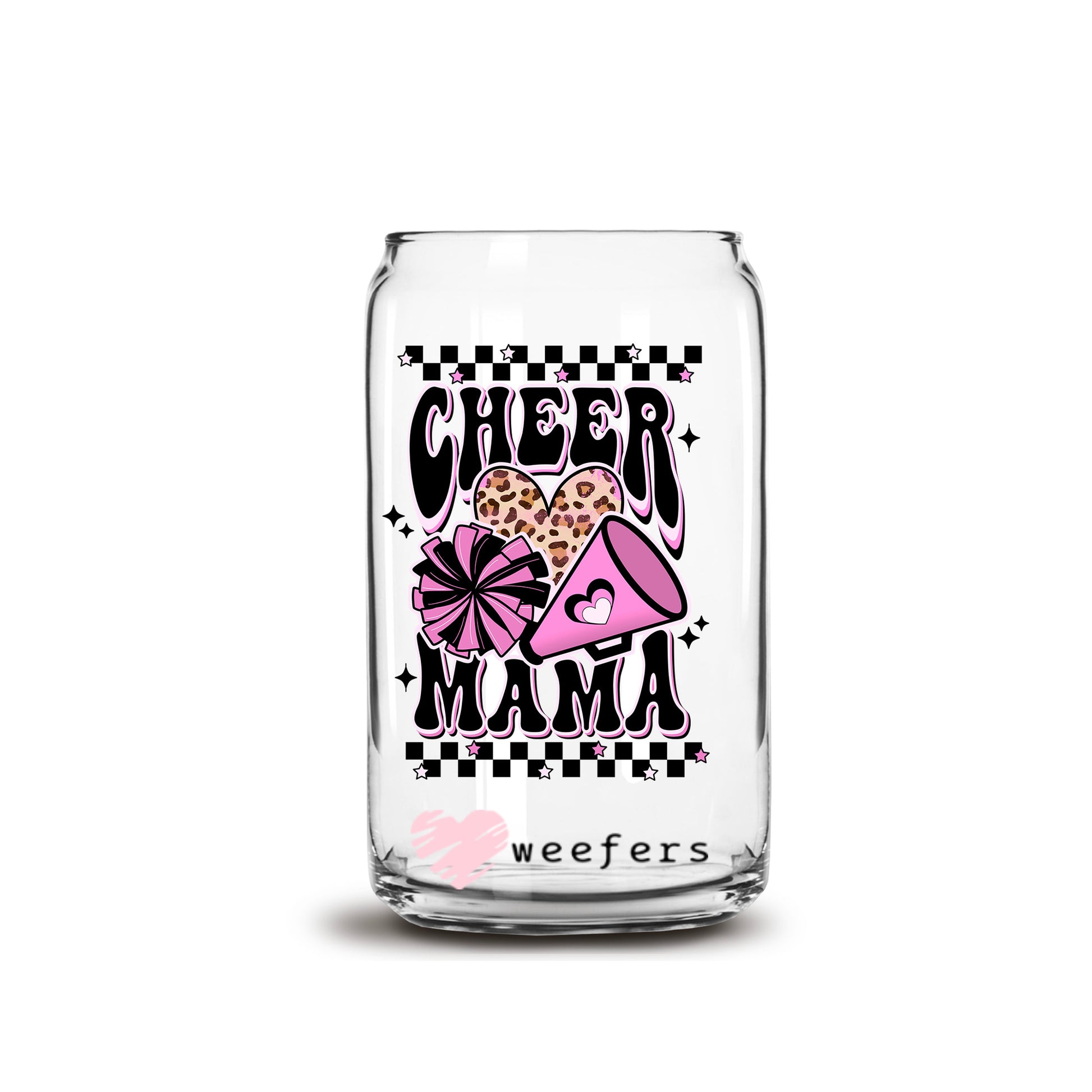 Cheer Mama Pink and Black 16oz Libbey Glass Can UV DTF or Sublimation Wrap - Decal - Weefers