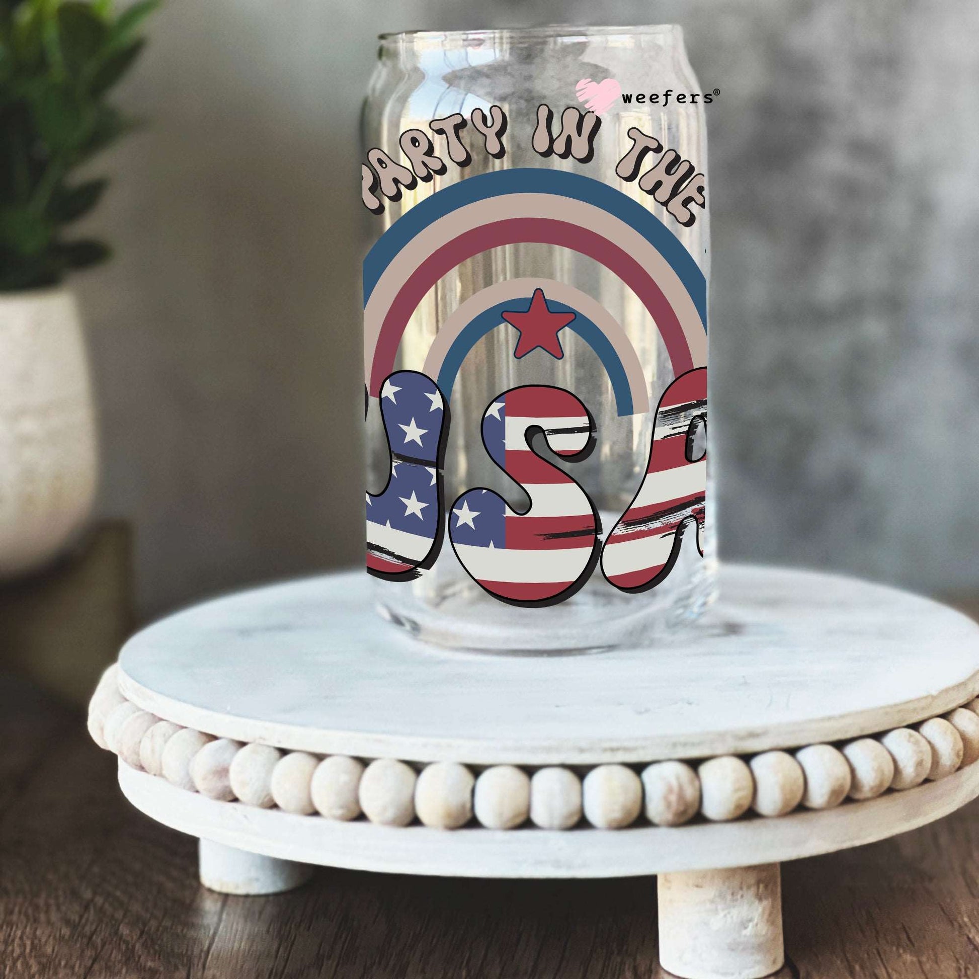 4th of July Party in the USA 16oz Libbey Glass Can UV DTF or Sublimation Wrap - Decal - Weefers