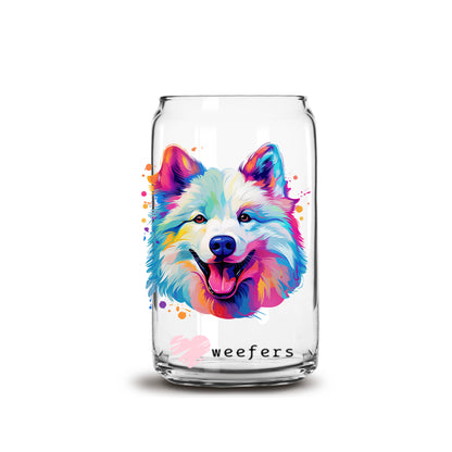 Samoyed Colorful Watercolor 16oz Libbey Glass Can UV DTF or Sublimation Wrap - Decal - Weefers