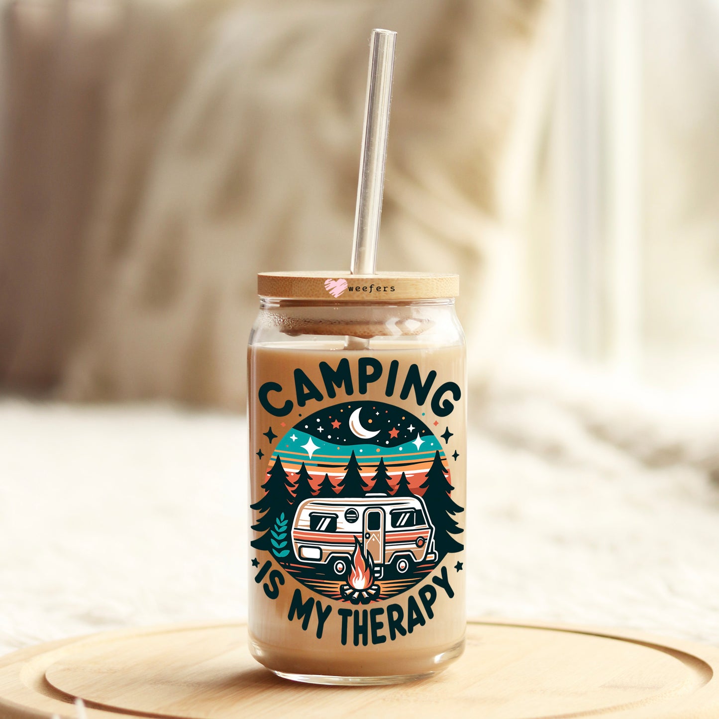 Camping is My Therapy 16oz Libbey Glass Can UV DTF or Sublimation Wrap Decal Transfer - Weefers