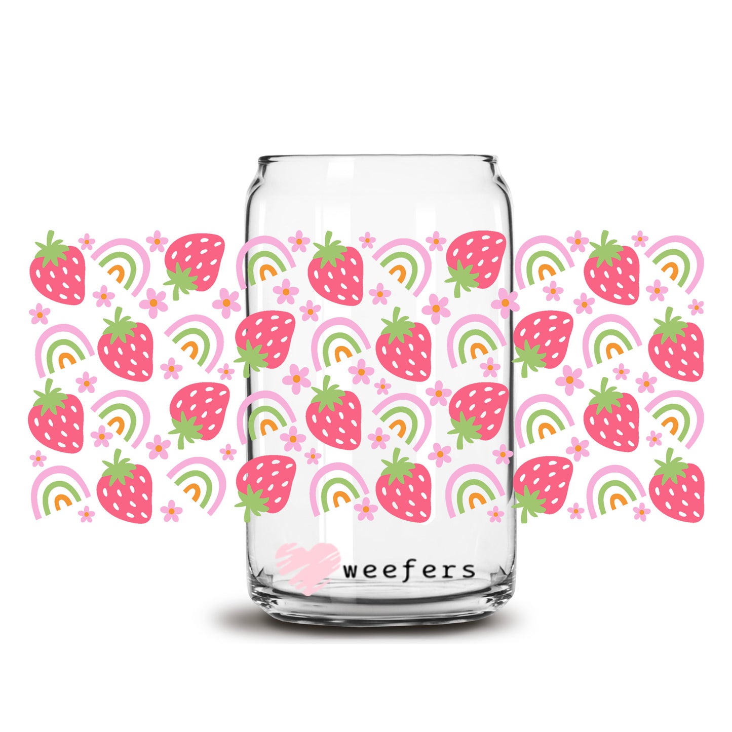 Strawberry Rainbows 16oz Libbey Glass Can UV DTF or Sublimation Wrap Decal Transfer - Weefers