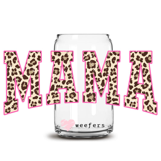 Mama Leopard Pink 16oz Libbey Glass Can UV DTF or Sublimation Wrap - Decal Transfer - Weefers