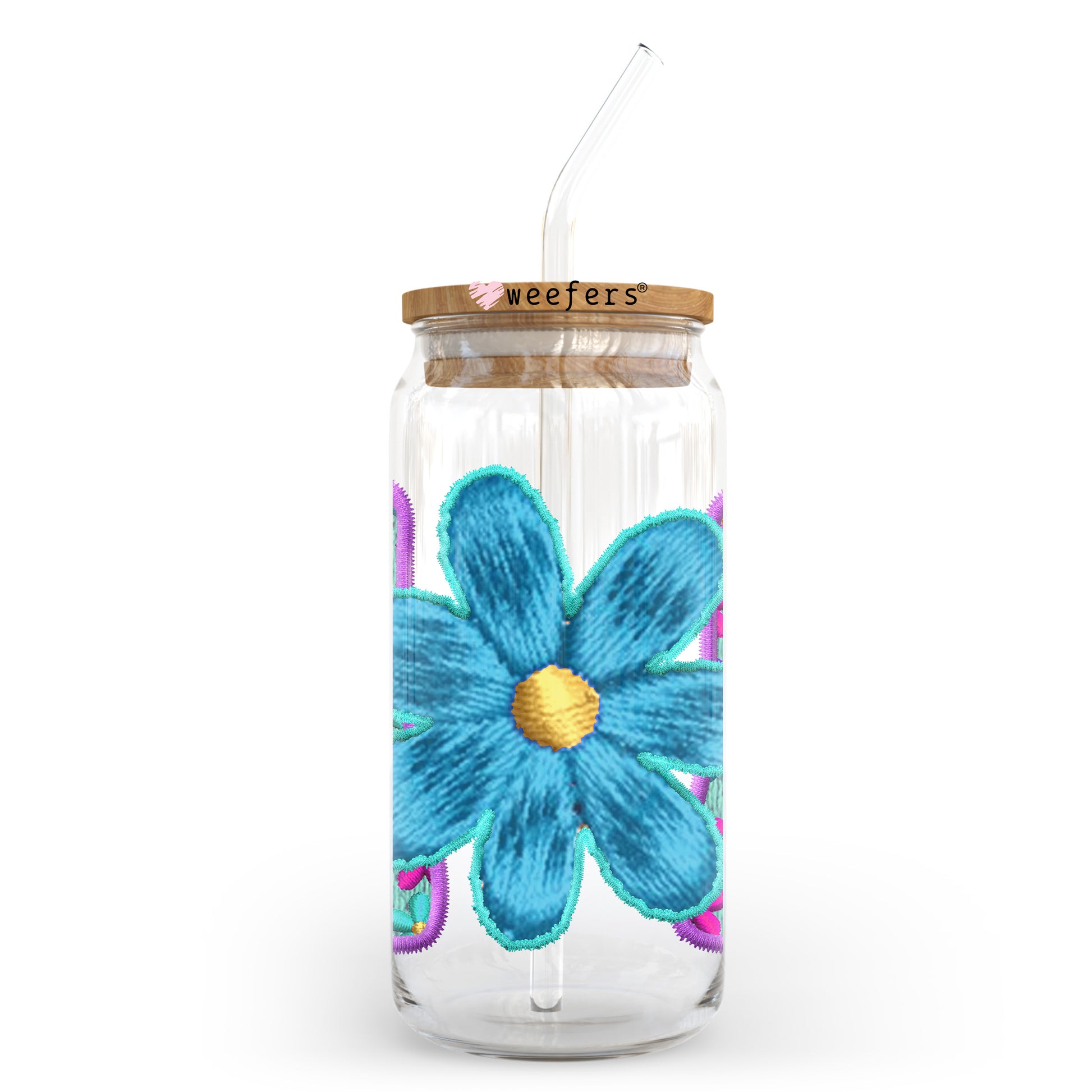 Mom Floral Faux Embroidery 20oz Libbey Glass Can UV DTF or Sublimation Decal Transfer - Weefers