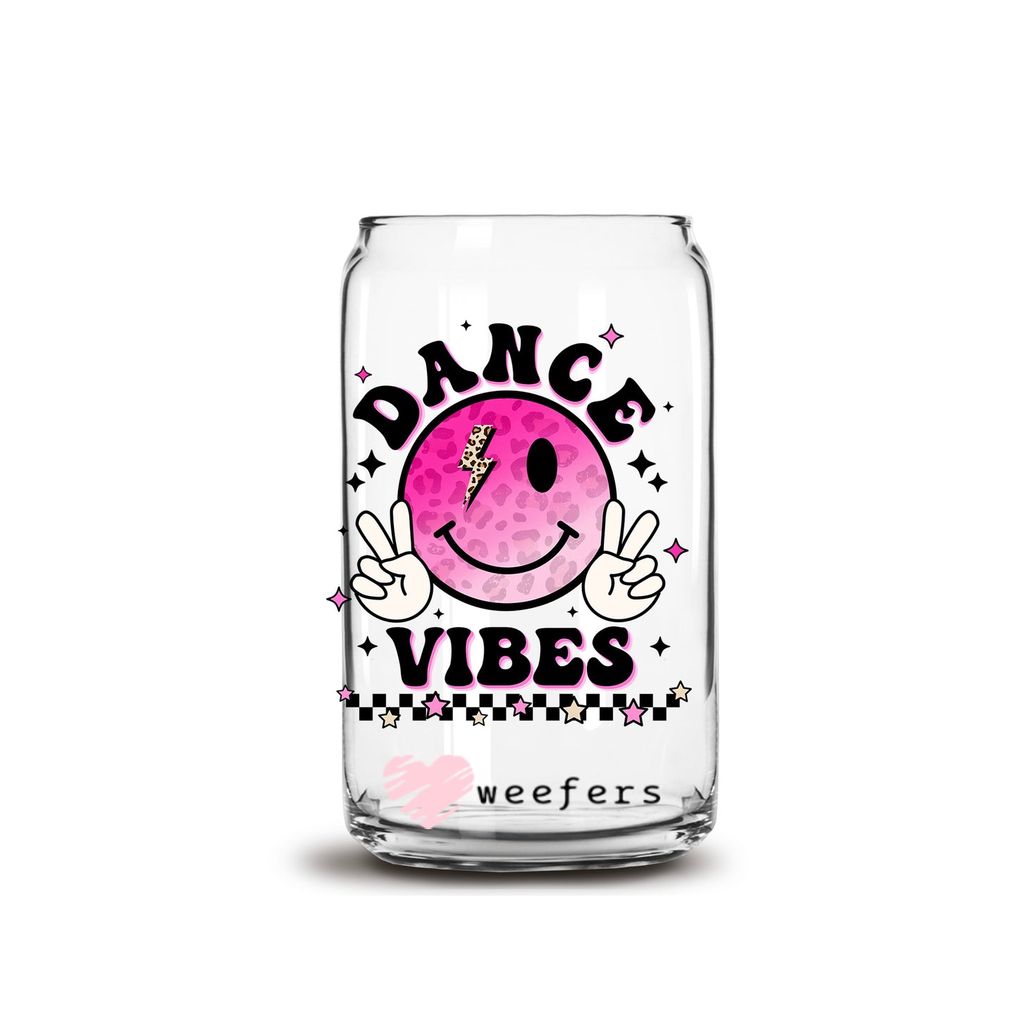 Dance Mom Vibes Pink Smile Face 16oz Libbey Glass Can UV DTF or Sublimation Wrap - Decal - Weefers