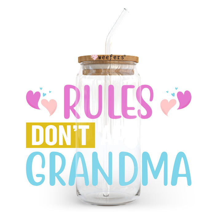 a glass jar with a straw in it and the words rules don't grandma