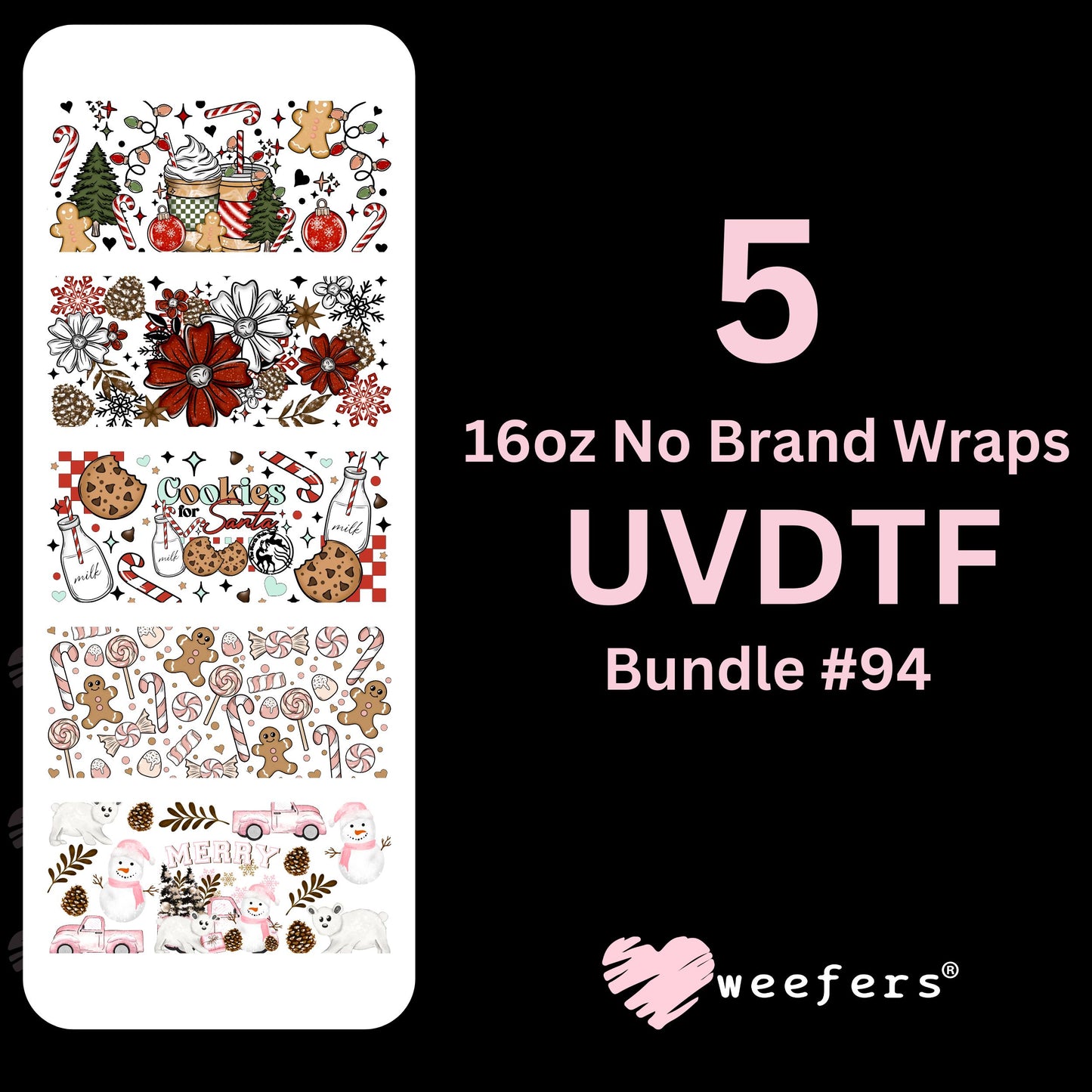 Christmas 16oz Glass Can UV DTF Cup Wrap Bundle #94