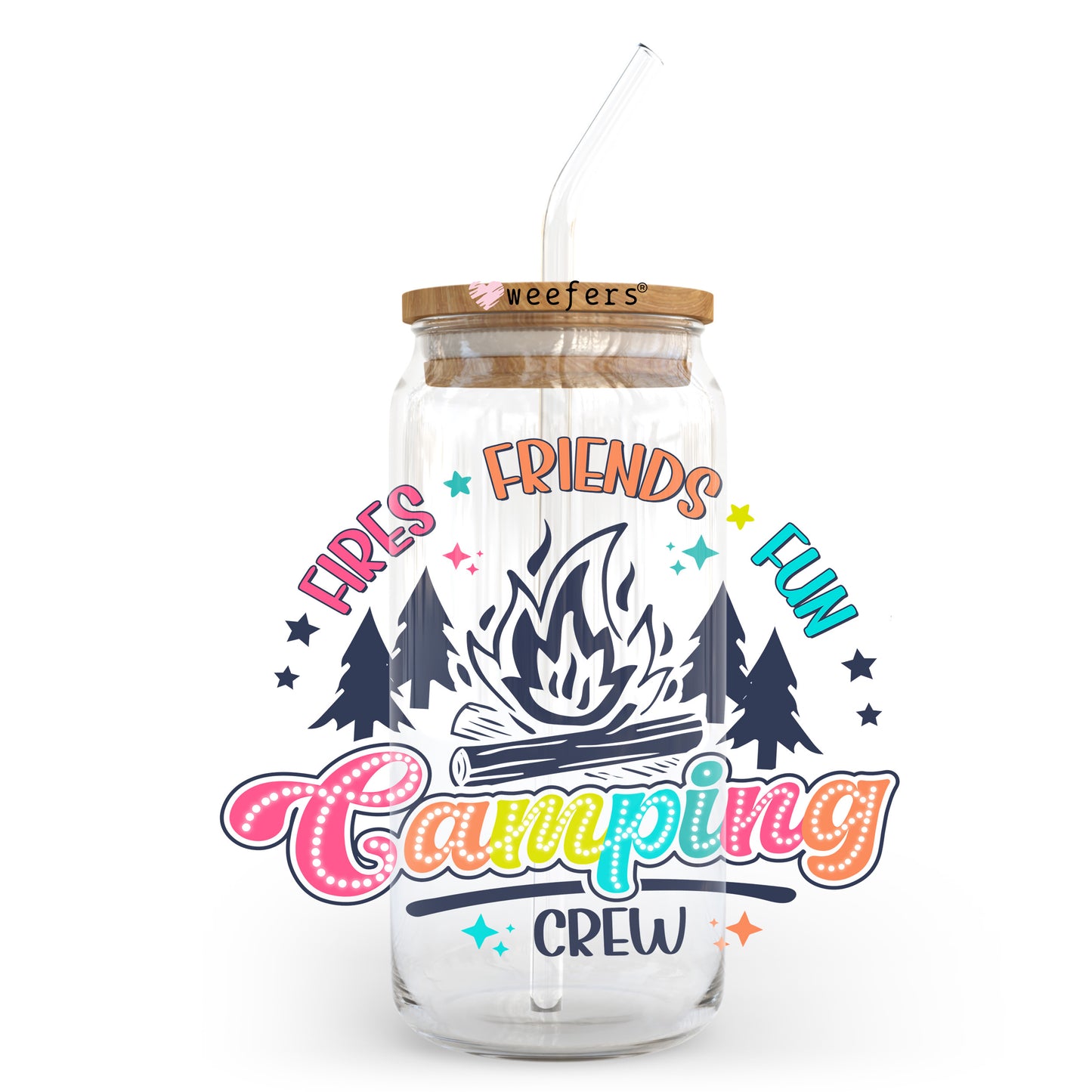 Fire Friends Fun Camping Crew 20oz Libbey Glass Can, 34oz Hip Sip, 40oz Tumbler, 24oz Cold Cup UV DTF or Sublimation Decal Transfer - Weefers