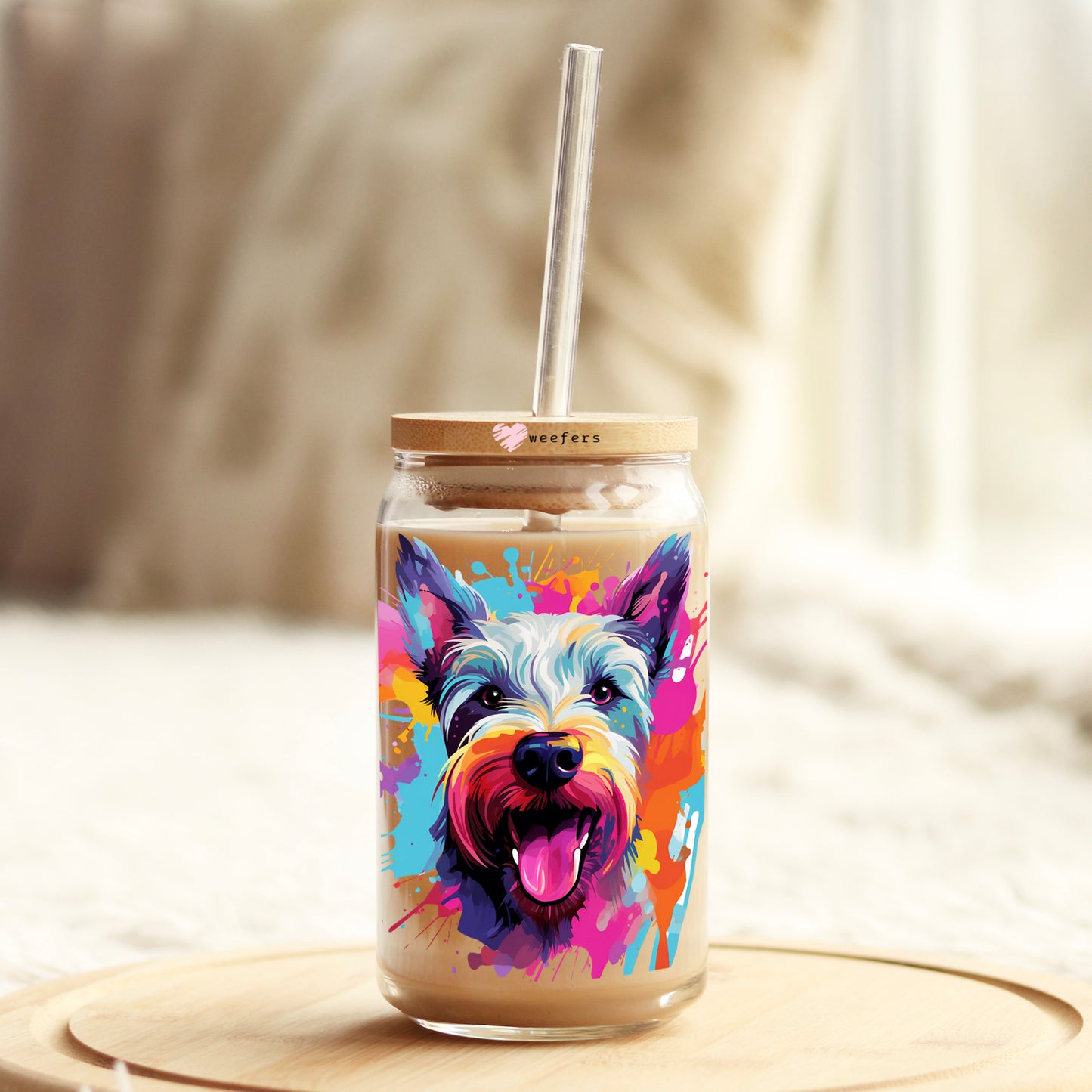 Scottish Terrier Colorful Watercolor 16oz Libbey Glass Can UV DTF or Sublimation Wrap - Decal - Weefers