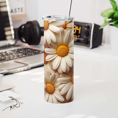 20oz Skinny Tumbler Wrap - 3D Cream Daisies - Weefers