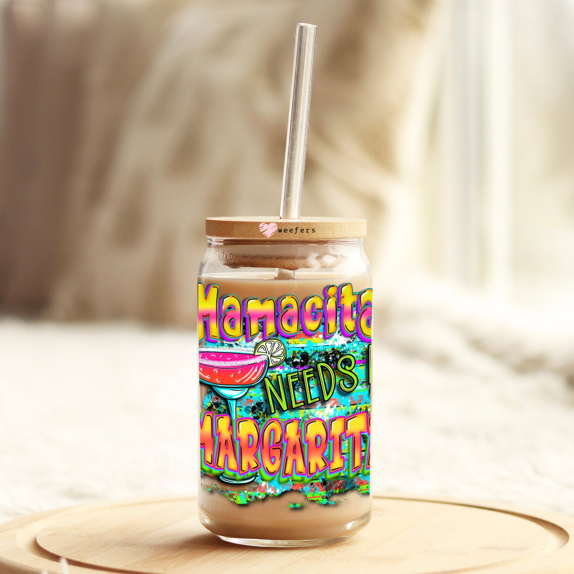 Mamcita Needs a Margarita 16oz Libbey Glass Can UV DTF or Sublimation Wrap Decal Transfer - Weefers