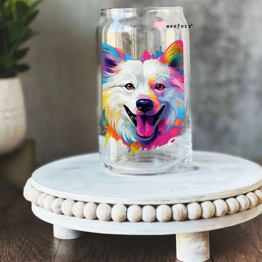 American Eskimo Colorful Watercolor 16oz Libbey Glass Can UV DTF or Sublimation Wrap - Decal - Weefers