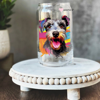 Miniature Schnauzer Colorful Watercolor 16oz Libbey Glass Can UV DTF or Sublimation Wrap - Decal - Weefers